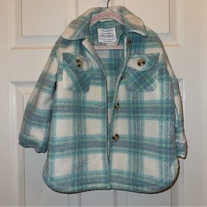 Primark Kid’s Blue and Cream Plaid Shacket Long Sleeve Button Up Jacket 3-4Y